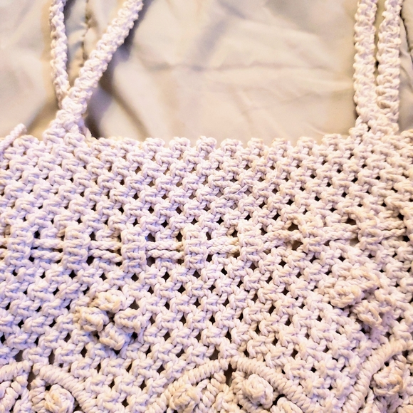 White/Cream Boho Style Crochet Shoulder Bag - Picture 3 of 5